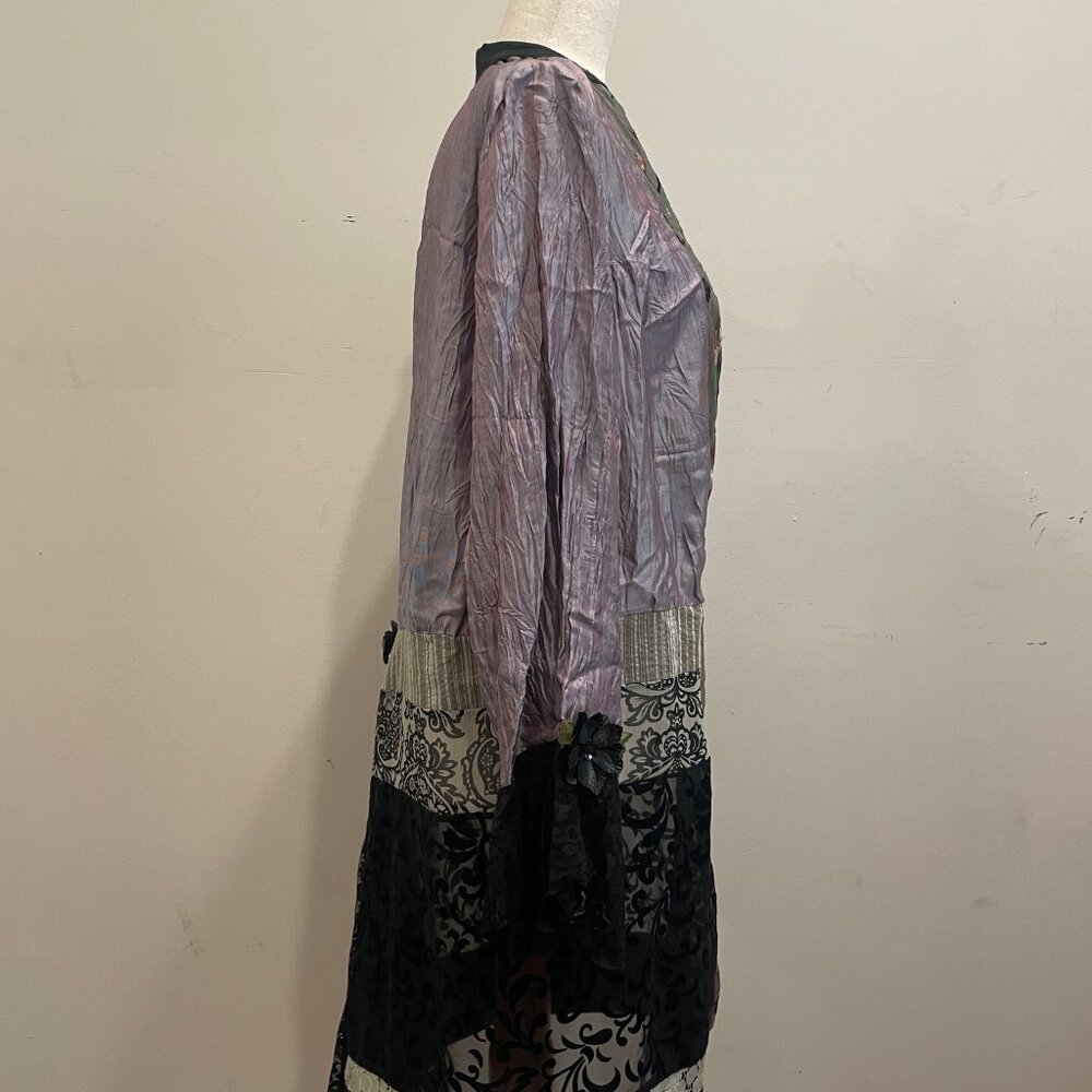 Lee Andersen Art to Wear Mixed Media Velvet Burnout Lace Trim Kimono Style Cardi - Picture 3 of 14